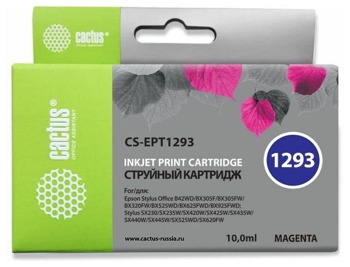 Картридж струйный Cactus CS-EPT1293 пурпурный для Epson Stylus Office B42/BX305/BX305F (10ml)