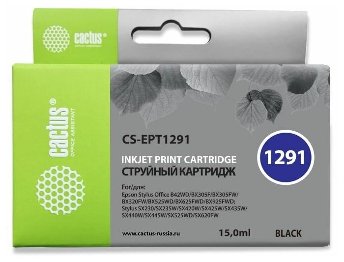 Картридж струйный Cactus CS-EPT1291 черный для Epson Stylus Office B42/BX305/BX305F (15ml)