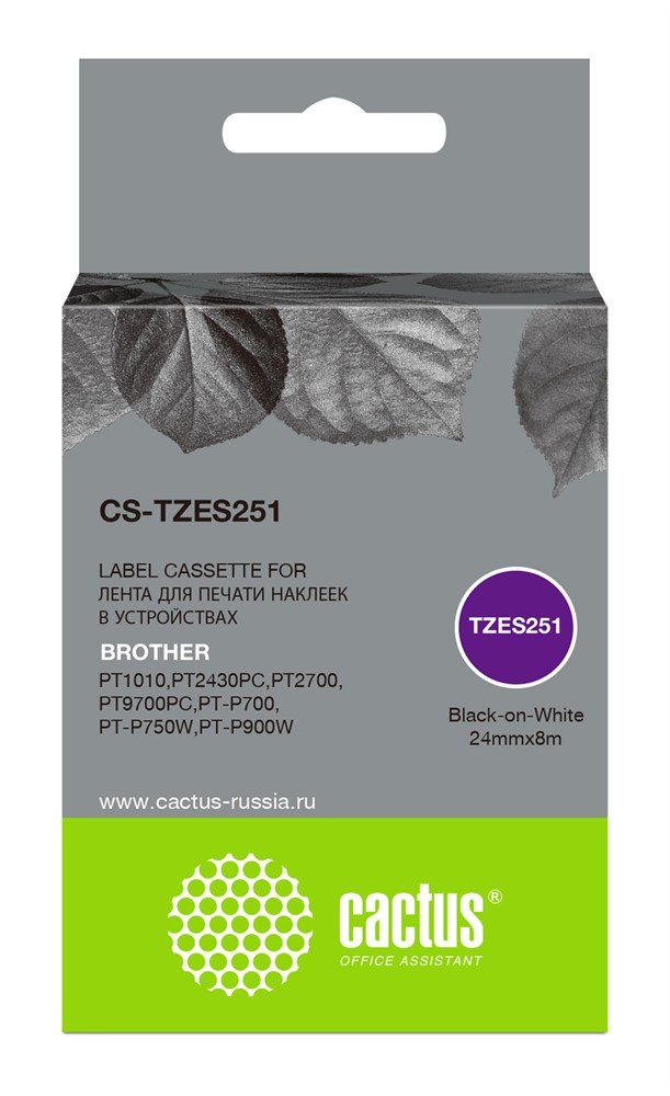 Картридж Cactus TZe-S251 (CS-TZES251) ленточный черный для Brother 1010/1280/1280VP/2700VP