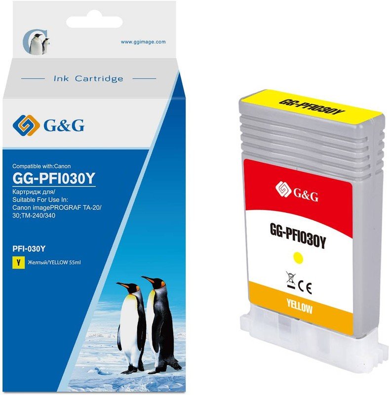 Картридж струйный G&G GG-PFI030Y PFI-030Y желтый 55мл для Canon imagePrograf TA-20/30