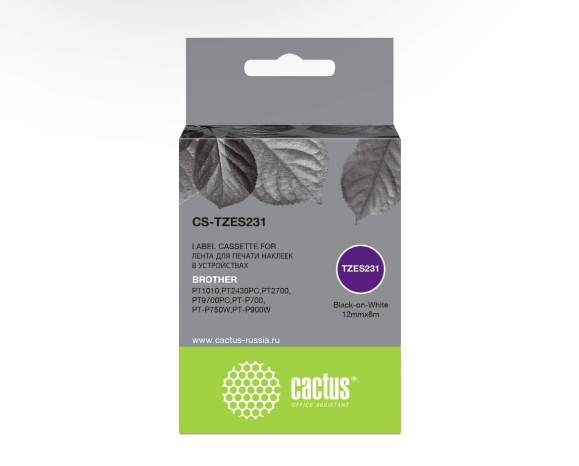 Картридж Cactus TZe-S231 (CS-TZES231) ленточный черный для Brother 1010/1280/1280VP/2700VP
