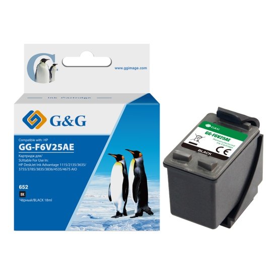 Картридж струйный G&G GG-F6V25AE 652 черный (18мл) для HP IA 1115/2135/3635/4535/3835/4675