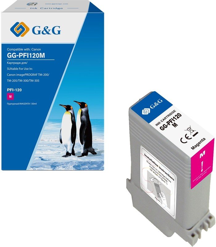 Картридж струйный G&G GG-PFI120M пурпурный (130мл) для Canon imagePROGRAF TM-200/205/300/305/250