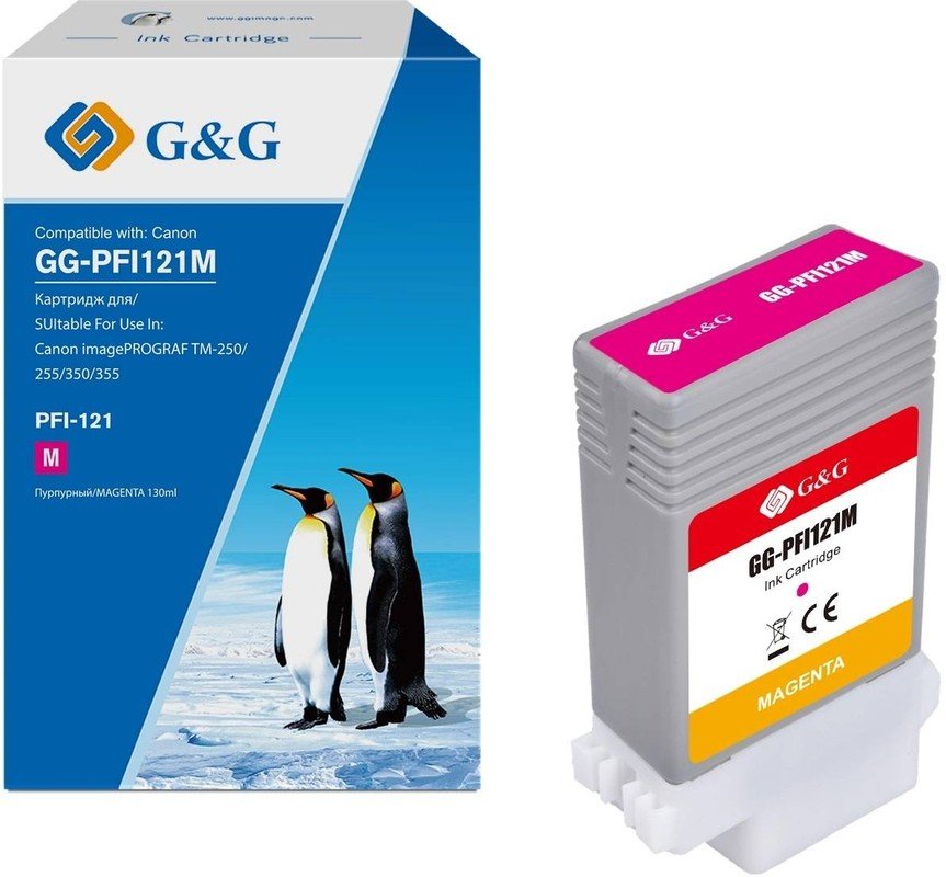 Картридж струйный G&G GG-PFI121M пурпурный (130мл) для Canon imagePrograf TM-250/255/350/355