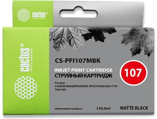 Картридж перезаправляемый струйный Cactus CS-R-PFI107MBK черный матовый для Canon imageProGraf iPF670/680/685/770/780/785 без чипа