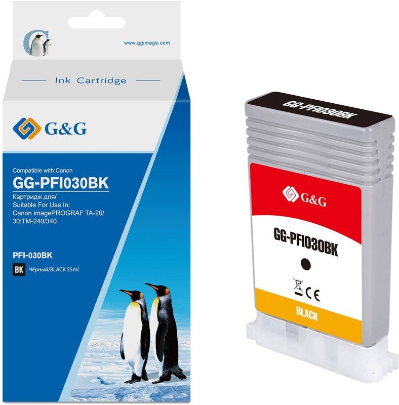 Картридж струйный G&G GG-PFI030BK PFI-030BK черный 55мл для Canon imagePrograf TA-20/30 TM-240/340