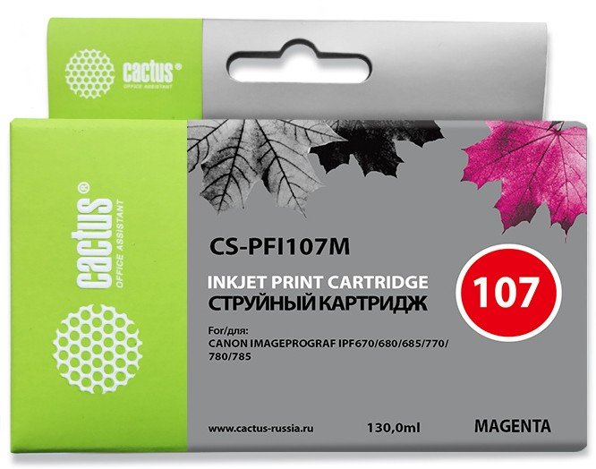 Картридж перезаправляемый струйный Cactus CS-R-PFI107M-Chip пурпурный для Canon imageProGraf iPF670/680/685/770/780/785