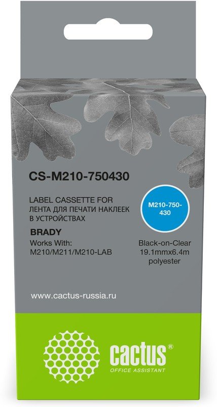 Картридж ленточный Cactus CS-M210-750430 M210-750-430 черный на прозрачном 19.1x6.4 для Brady M210/M211/M210-LAB