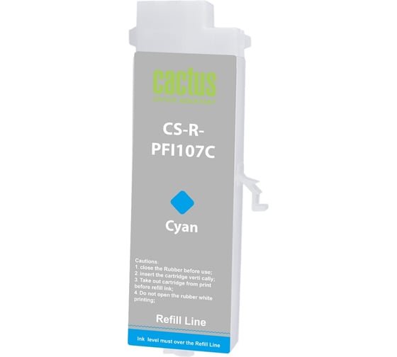 Картридж перезаправляемый струйный Cactus CS-R-PFI107C-Chip голубой для Canon imageProGraf iPF670/680/685/770/780/785