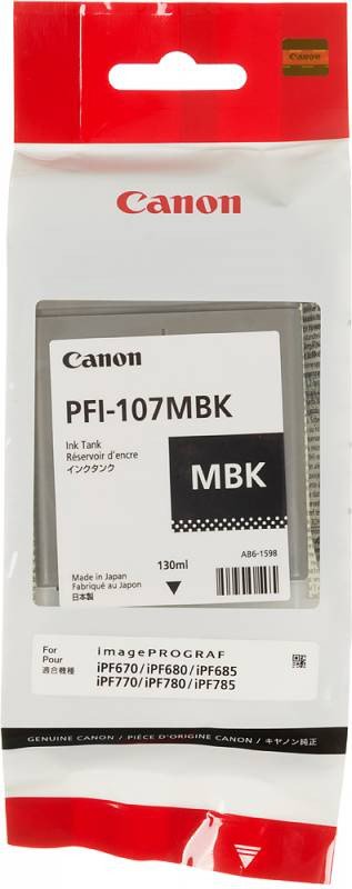 Картридж PFI-107MBK Canon 1iPF680/685/780/785, 130ml (О) матовый черный 6704B001