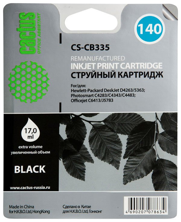 Картридж струйный Cactus CS-CB335 №140 черный для HP DJ D4263/D4363 (17мл)