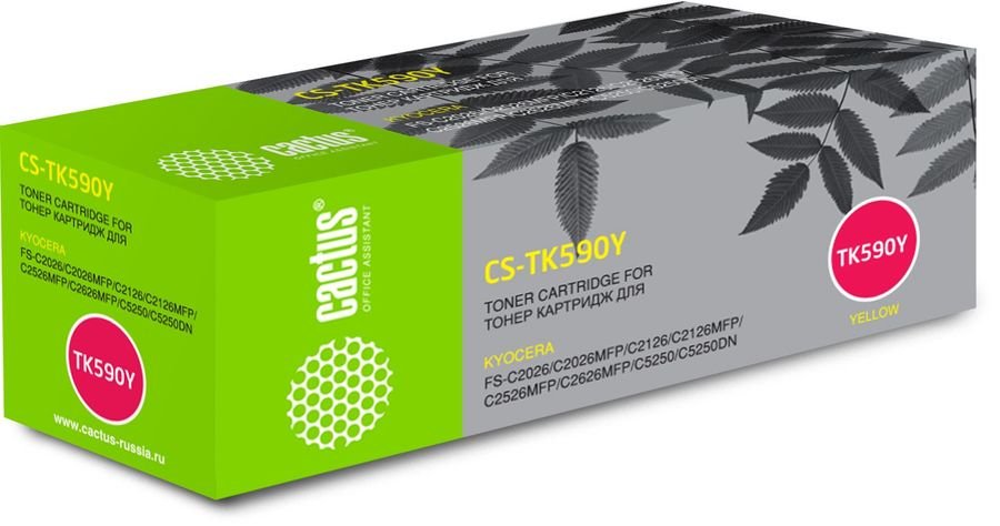 Тонер Картридж Cactus CS-TK590Y желтый для Kyocera FS-C2026MFP/C2126MFP/C2526MFP/C2626MFP/C5250DN (5