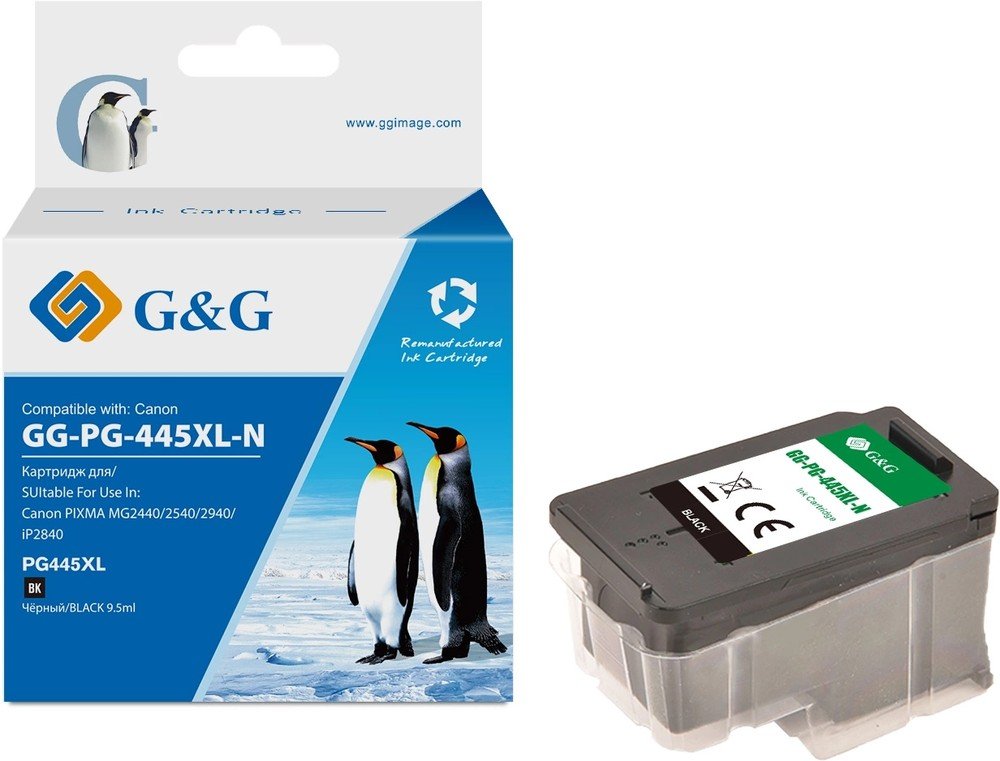 Картридж струйный G&G GG-PG-445XL-N PG-445 черный (15мл) для Canon PIXMA MG3040/2545S/2440/2940/2540/2540S;iP2840;MX494;TS204/3140/3440;TR4540/3340/46