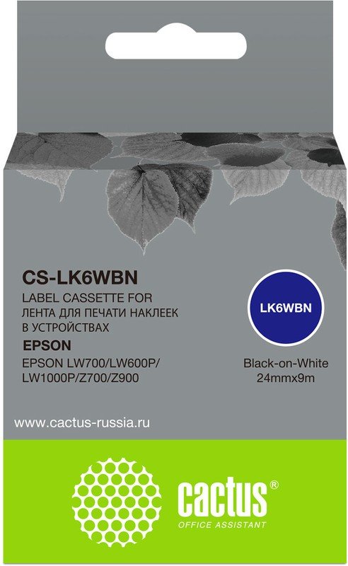 Картридж ленточный Cactus CS-LK6WBN черный для Epson LW700/LW600P/LW1000P/Z700/Z900