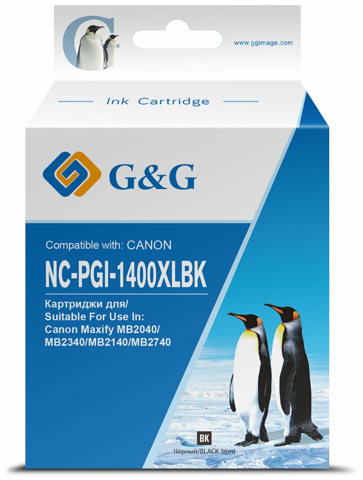 Картридж струйный G&G GG-PGI-1400XLBK PGI-1400XL BK черный (36мл) для Canon MB2050/MB2350/MB2040/MB2340
