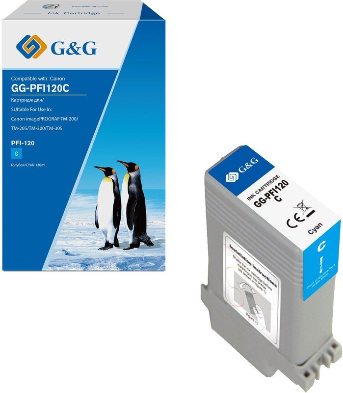 Картридж струйный G&G GG-PFI120C голубой (130мл) для Canon imagePROGRAF TM-200/205/300/305/250