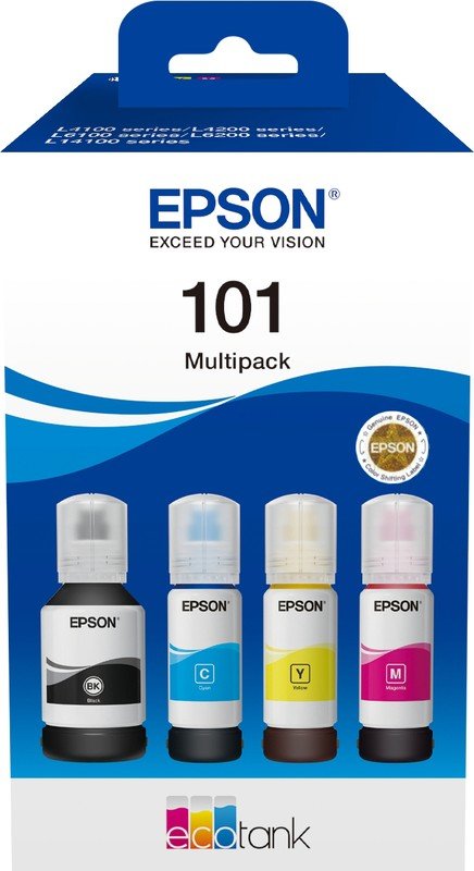 Картридж струйный Epson L101 C13T03V64A черный/голубой/пурпурный/желтый (7500стр.) (127мл) для Epson