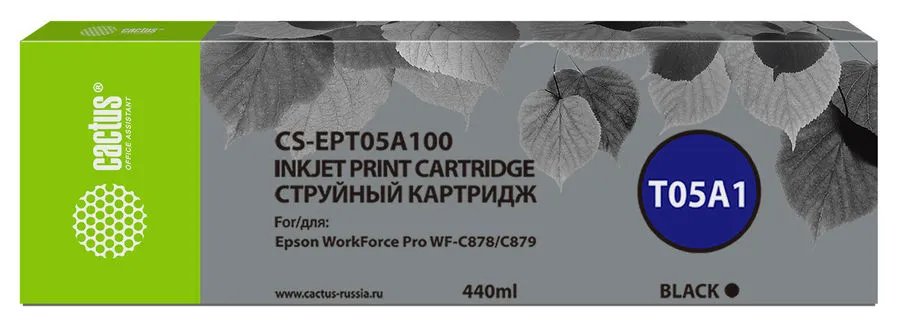 Картридж Cactus T05A1 (CS-EPT05A100) струйный черный (440мл) для Epson WorkForce Pro WF-C878/C879