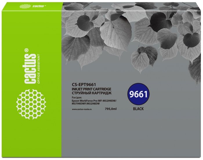 Картридж струйный Cactus CS-EPT9661 черный (795мл) для Epson WorkForce Pro WF-M5299DW/M5799DWF