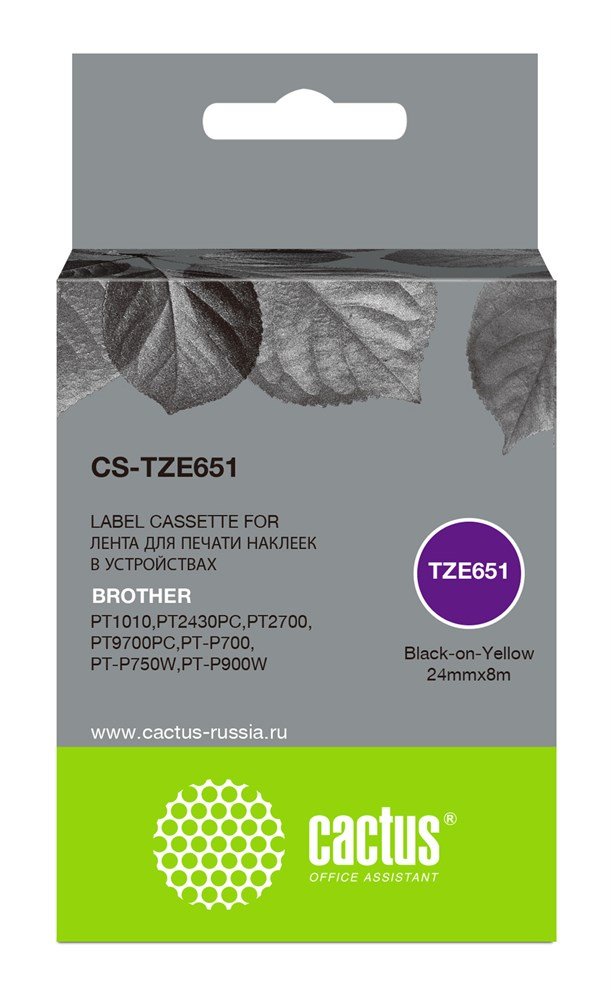 Картридж Cactus TZe-651 (CS-TZE651) ленточный черный для Brother 1010/1280/1280VP/2700VP