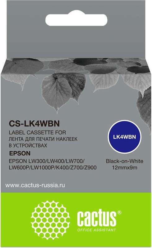 Картридж ленточный Cactus CS-LK4WBN для Epson LW300/LW400/LW700/LW600P/LW1000P/K400/Z700/Z900