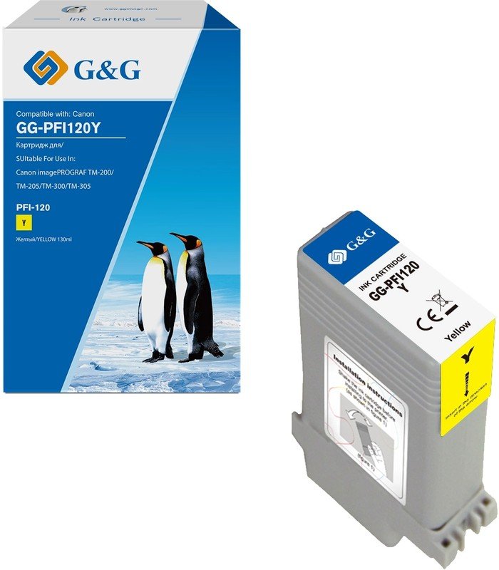 Картридж струйный G&G GG-PFI120Y желтый (130мл) для Canon imagePROGRAF TM-200/205/300/305/250