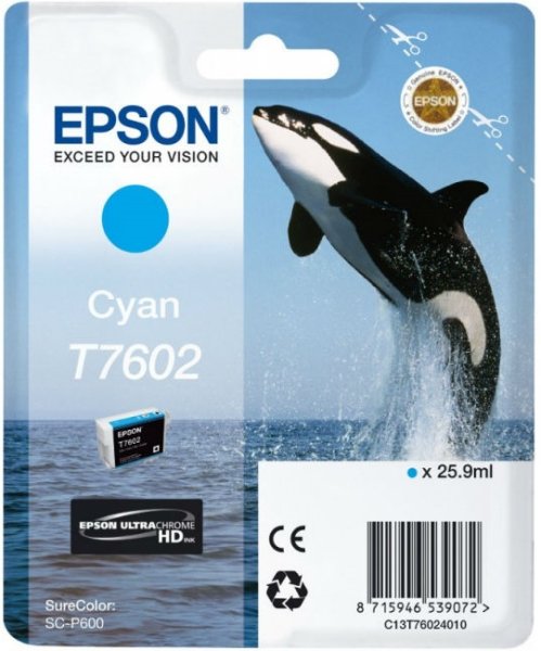 Картридж струйный Epson T7602 C13T76024010 голубой (25.9мл) для Epson SureColor SC-P600