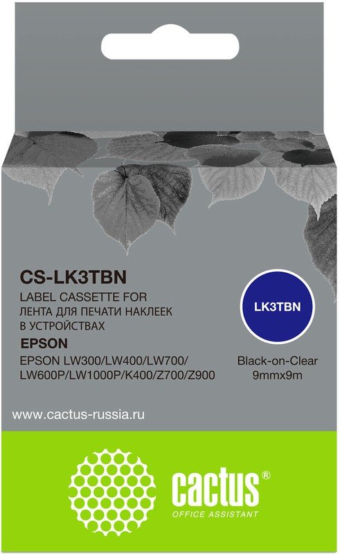 Картридж ленточный Cactus CS-LK3TBN LK-3TBN черный на прозрачном 9x9 для Epson LW300/LW400/LW700/LW600P/LW1000P/K400/Z700/Z900