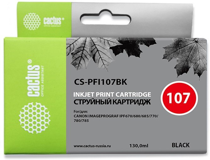 Картридж перезаправляемый струйный Cactus CS-R-PFI107BK черный для Canon imageProGraf iPF670/680/685/770/780/785 без чипа