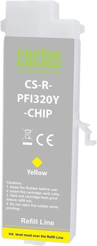 Картридж перезаправляемый струйный Cactus CS-R-PFI320Y-Chip PFI-320Y желтый 260мл для Canon imagePrograf TM-200/200MFP/205/300/300MFP/305/250/255