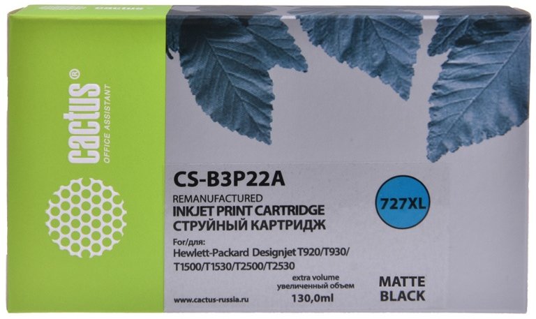Картридж Cactus CS-B3P22A для HP DJ T920/T1500/T2530, черный матовый (130мл)
