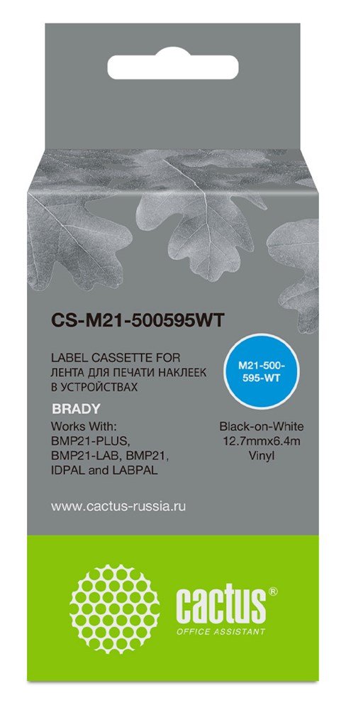 Картридж ленточный Cactus CS-M21-500595BL белый на синем 12.7x6.4 для Brady BMP21-Plus, BMP21-LAB
