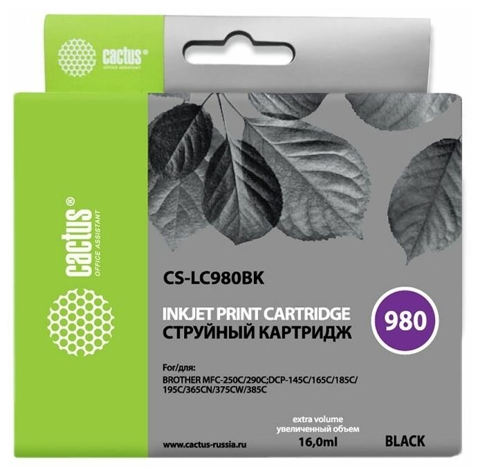 Картридж струйный Cactus CS-LC980BK черный для Brother DCP-145C/165C MFC-250C/290C (16ml)