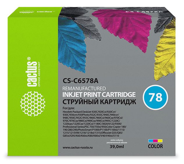 Картридж струйный Cactus CS-C6578A №78 многоцветный (39мл) для HP DJ 916c/920/920c/920cvr/920cw/920cxi/930/930c/930cm/930p/932c/935c/940/940c/940cvr