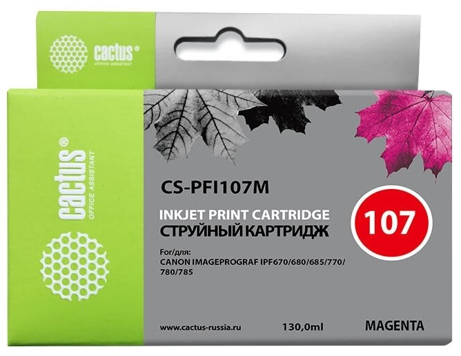 Картридж струйный Cactus CS-PFI107M пурпурный (130мл) для Canon IP iPF670/iPF680/iPF685/iPF770/iPF780/iPF785/