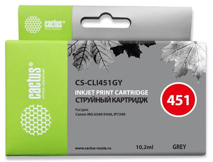 Картридж Cactus (CS-CLI451GY) серый струйный  (10.2мл) для Canon MG6340/5440/IP7240