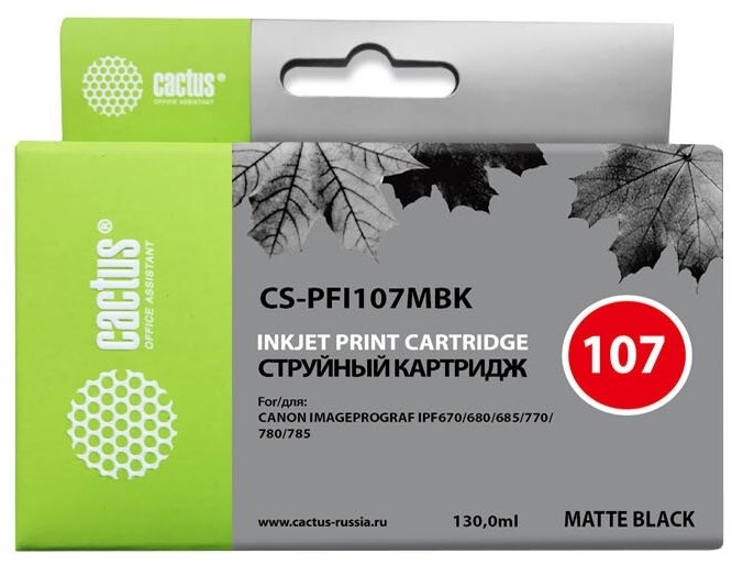 Картридж струйный Cactus CS-PFI107MBK черный матовый (130мл) для Canon IP iPF670/iPF680/iPF685/iPF770/iPF780/iPF785