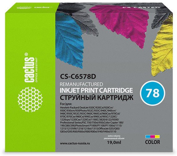 Картридж струйный Cactus CS-C6578D №78 голубой/пурпурный/желтый 19мл для HP DJ 900/1220C/PS P000/P1100