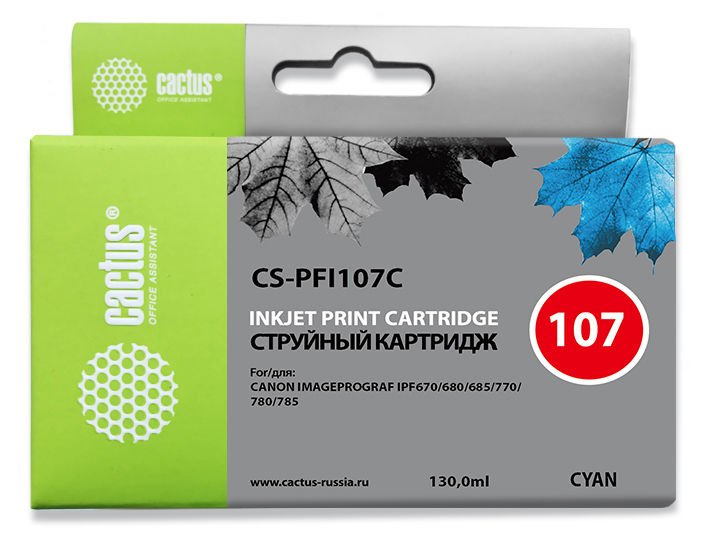 Картридж струйный Cactus CS-PFI107C синий (130мл) для Canon IP iPF670/iPF680/iPF685/iPF770/iPF780/iPF785/
