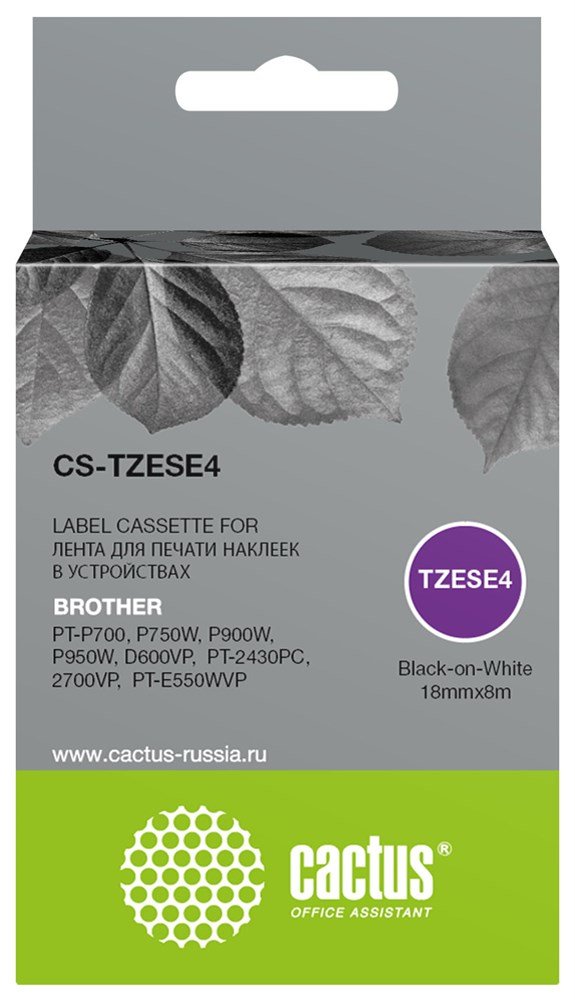 Картридж Cactus TZe-SE4 (CS-TZESE4) ленточный черный для Brother PT-P700, P750W, P900W, P950W, D600VP, PT-2430PC, 2700VP, PT-E550WVP