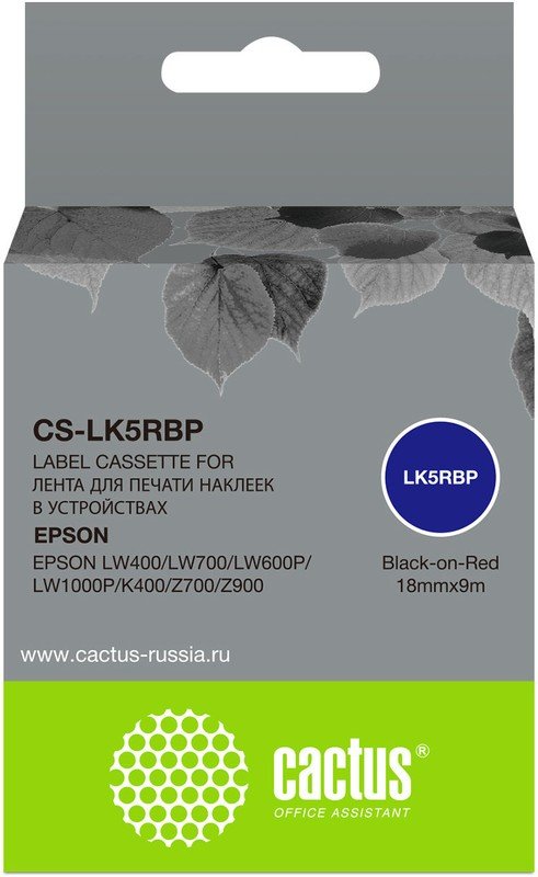 Картридж ленточный Cactus CS-LK5RBP черный для Epson LW400/LW700/LW600P/LW1000P/K400/Z700/Z900