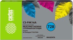 Картридж струйный Cactus CS-F9K16A 728XXL пурпурный 300мл для HP DesignJet T730/T830