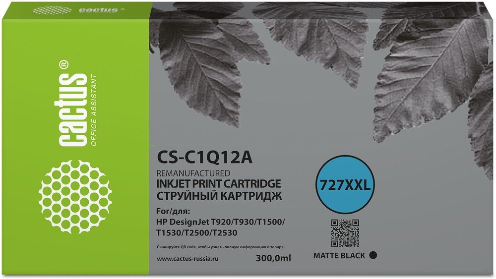 Картридж струйный Cactus CS-C1Q12A 727 черный (300мл) для HP Designjet T920/T930/T1500/T1530