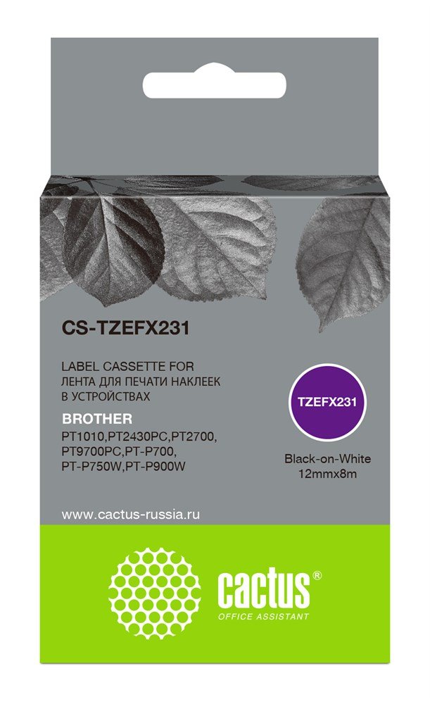 Картридж Cactus TZe-FX231 (CS-TZEFX231) ленточный черный для Brother 1010/1280/1280VP/2700VP