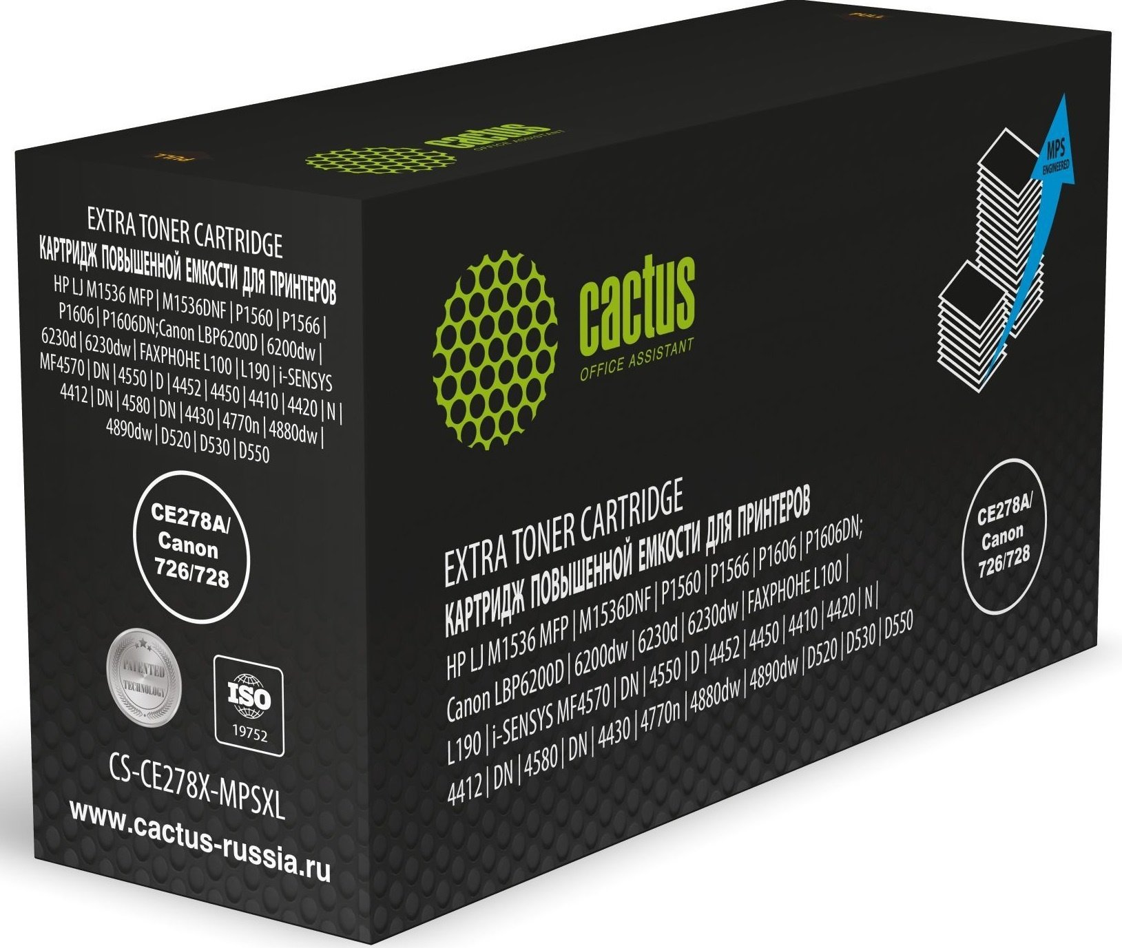 Картридж лазерный Cactus CS-CE278X-MPSXL CE278A/Canon 726/728 черный (8000стр) для HP J M1536 MFP/M1536DNF/P1560/P1566/P1606/P1606DN