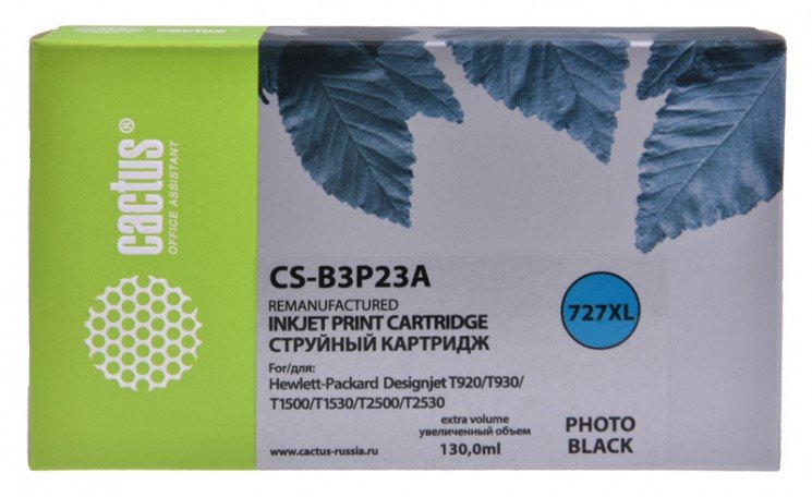 Картридж струйный Cactus №727 CS-B3P23A фото черный (130мл) для HP DJ T920/T1500