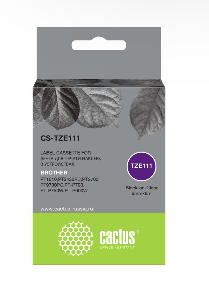 Картридж Cactus TZe-111 (CS-TZE111) черный ленточный для Brother 1010/1280/1280VP/2700VP