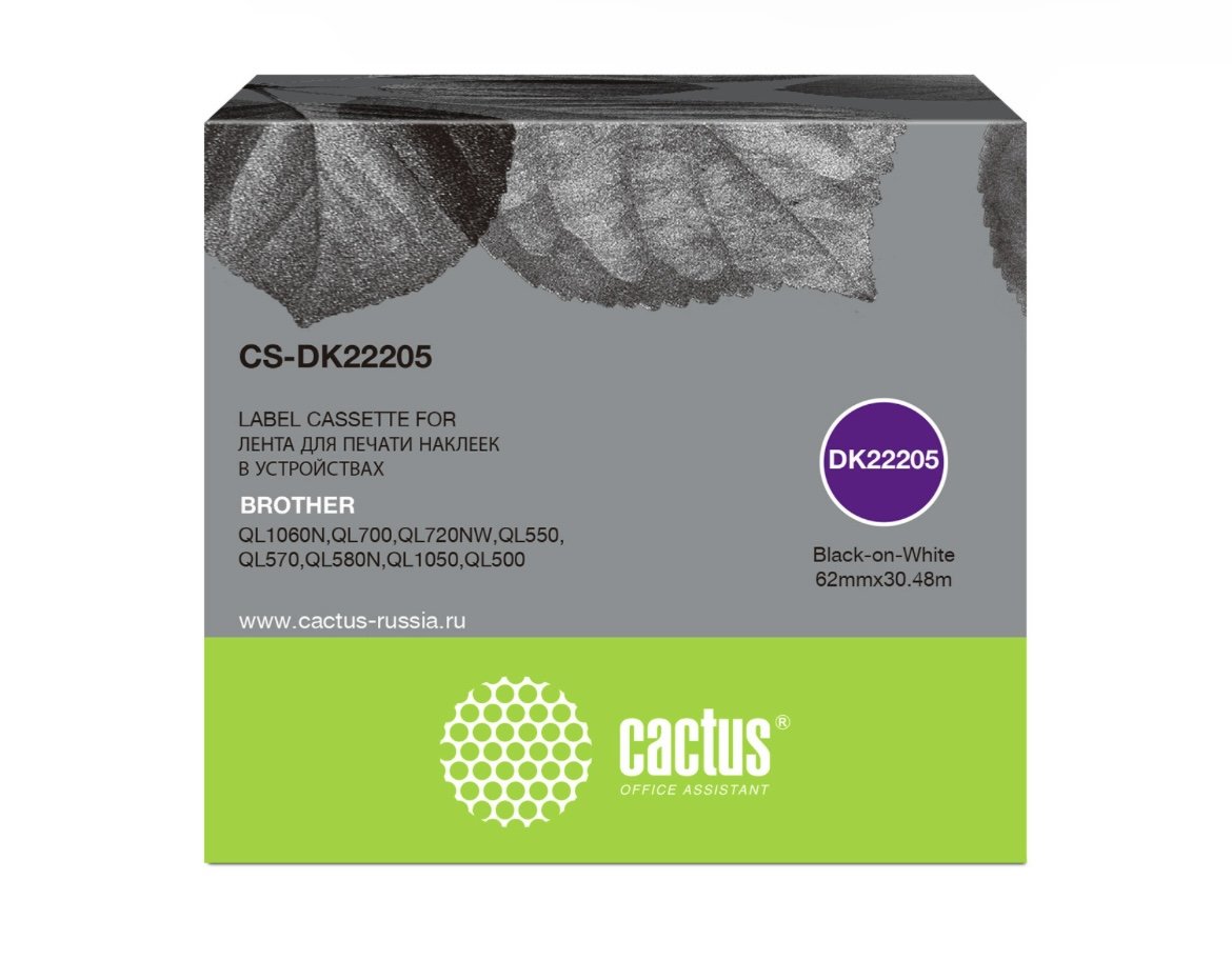 Картридж Cactus DK-22205 (CS-DK22205) черный ленточный для Brother P-touch QL-500, QL-550, QL-700, QL-800