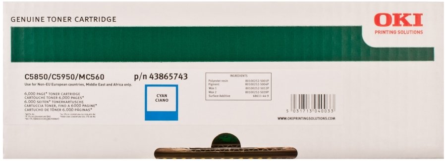 Тонер-картридж Oki C5850/5950/MC560 голубой 6K (43 865 743)