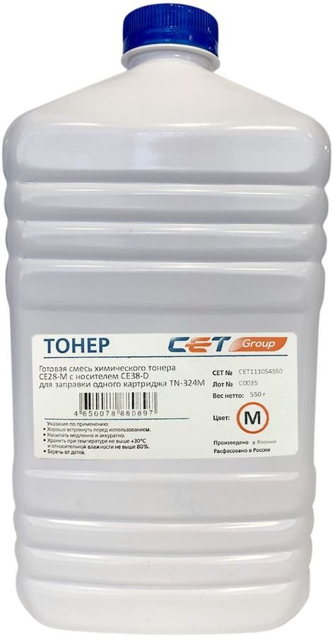 Тонер Cet CE28-M/CE28-D CET111054550 пурпурный бутылка 550гр. (в компл.:девелопер) для принтера Konica Minolta Bizhub C258/308/368